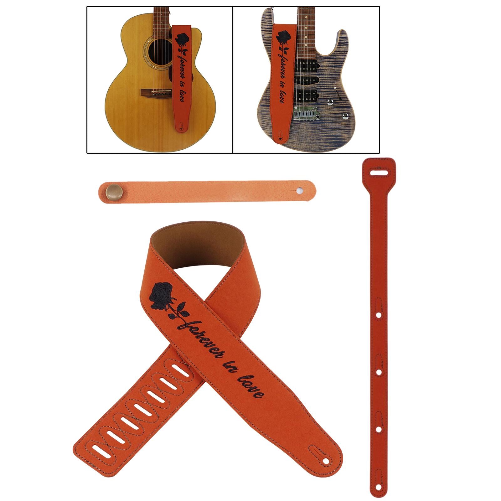 Guitar or Bass Strap Adjustable Size Eco Friendly PU Leather Unisex Brown Rose