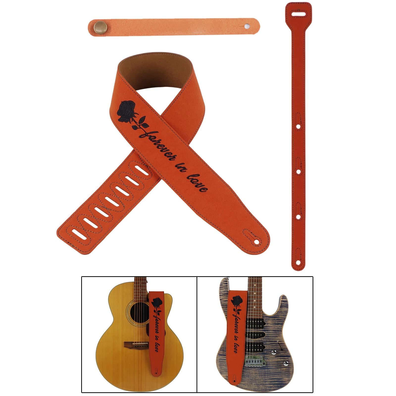 Guitar or Bass Strap Adjustable Size Eco Friendly PU Leather Unisex Brown Rose
