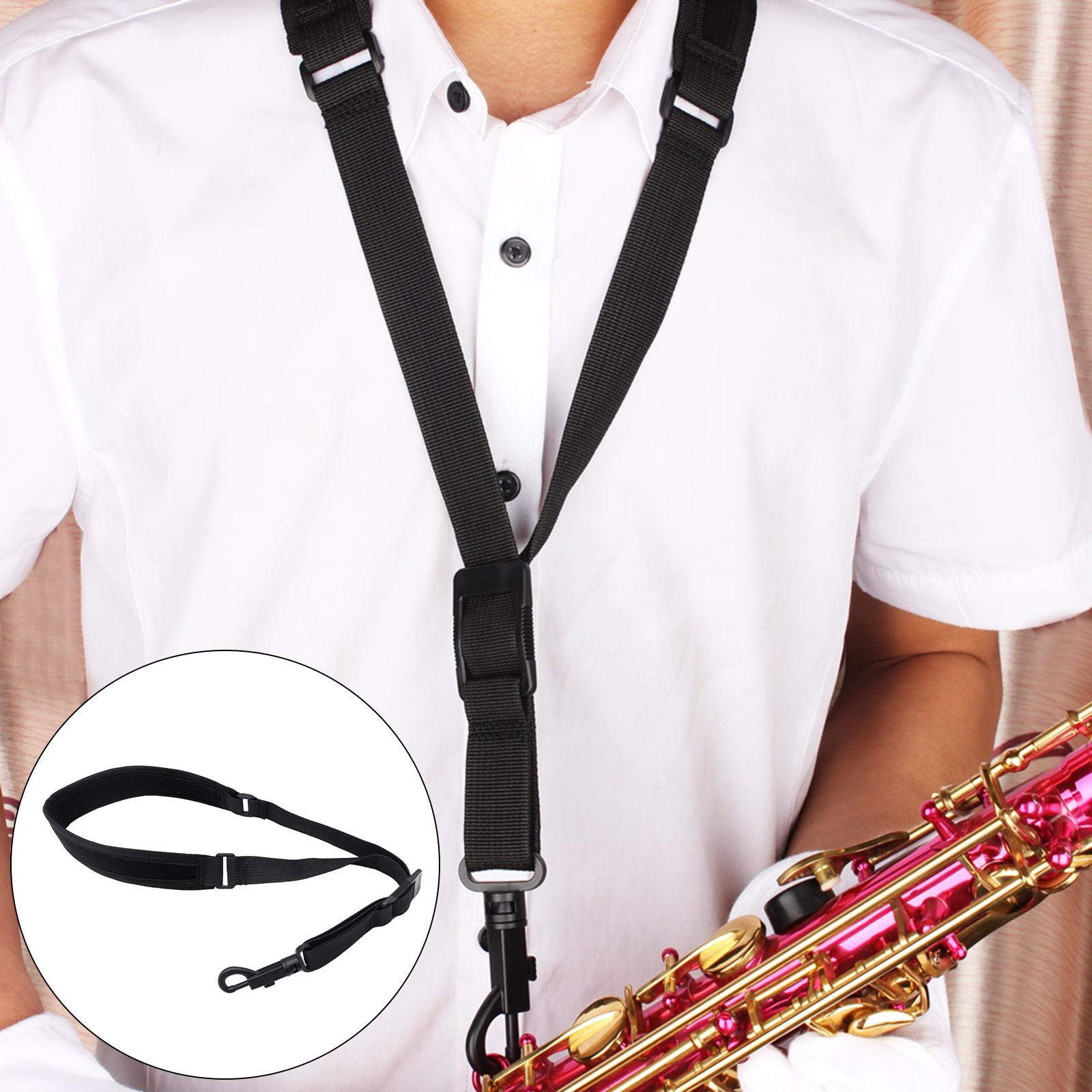 Professional Saxophone Shoulder Strap Adjustable for Sax Bass Tenor Alto black