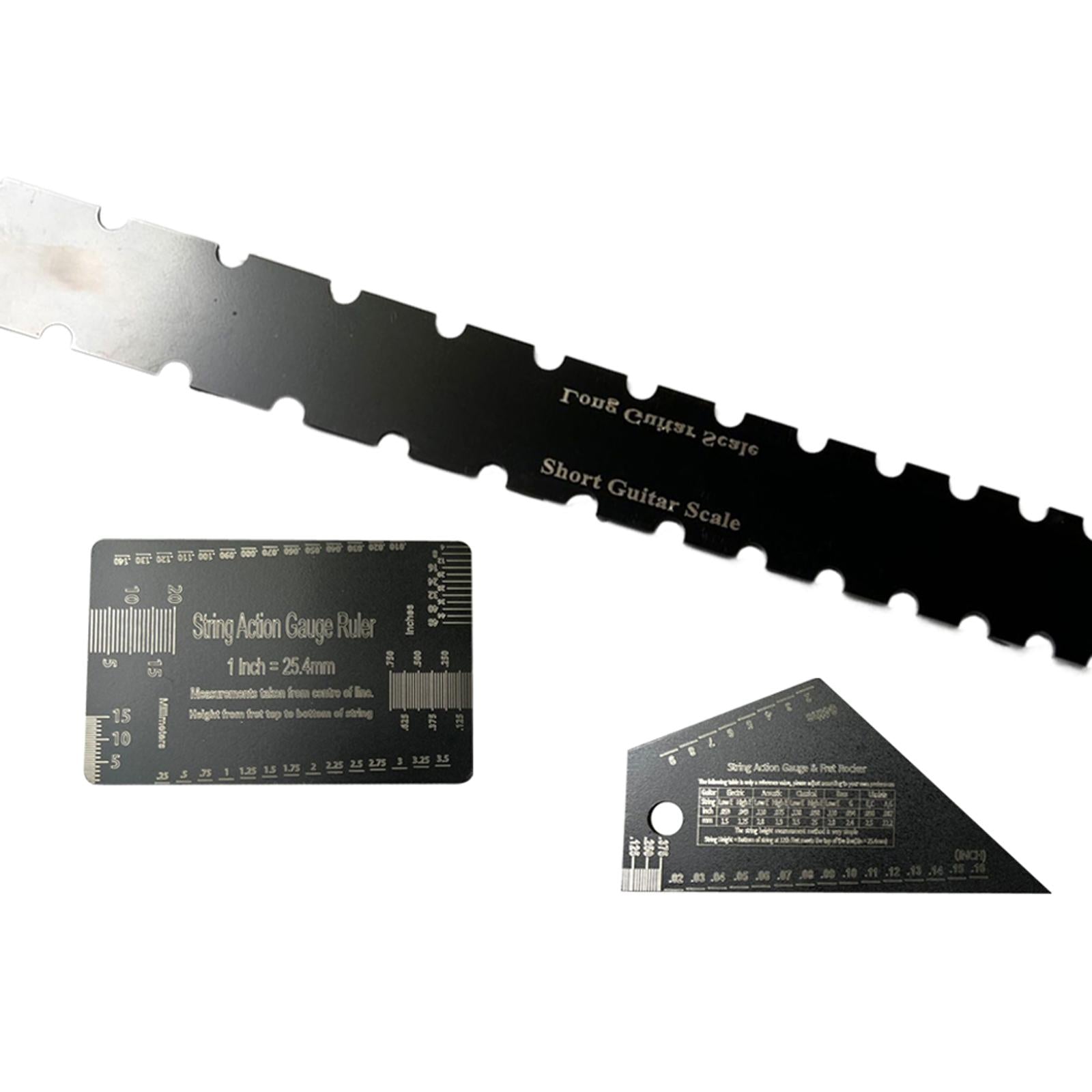 3 Pieces Guitar Neck Notched Straight Ruler Stainless Steel Fret Rocker