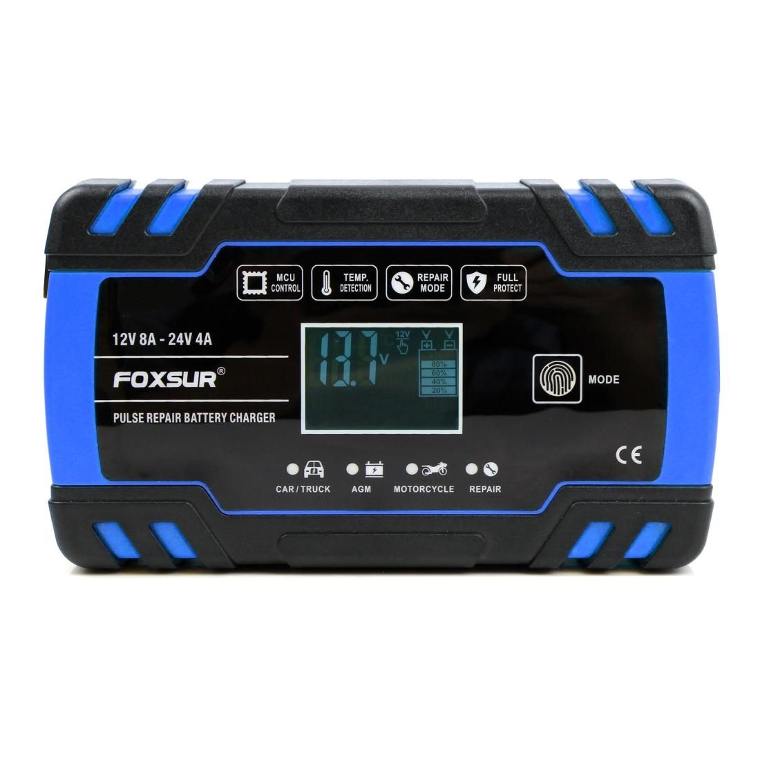 FOXSUR 12V-24V Car Motorcycle Truck Repair Battery Charger AGM Charger, EU Plug