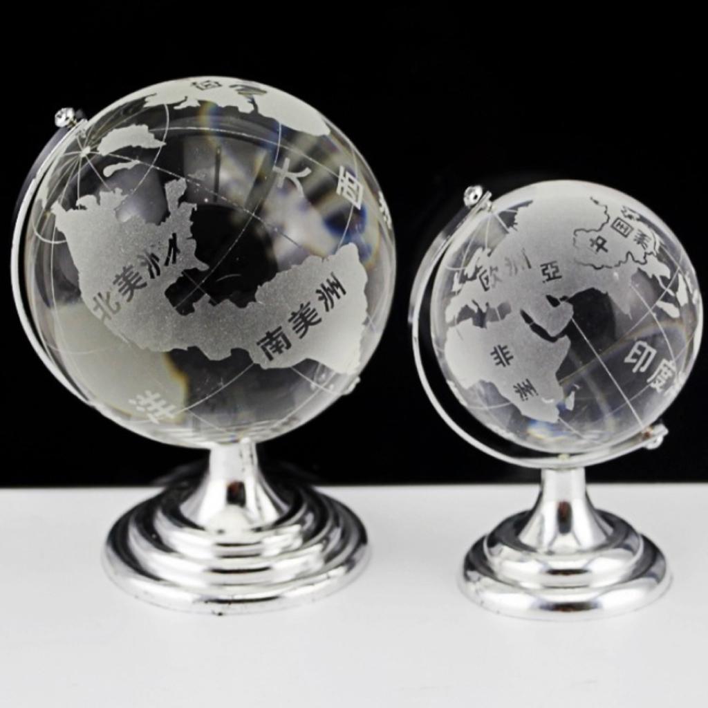 Silver Stand Crystal  World Globe Wedding Gift Paperweight  150mm height