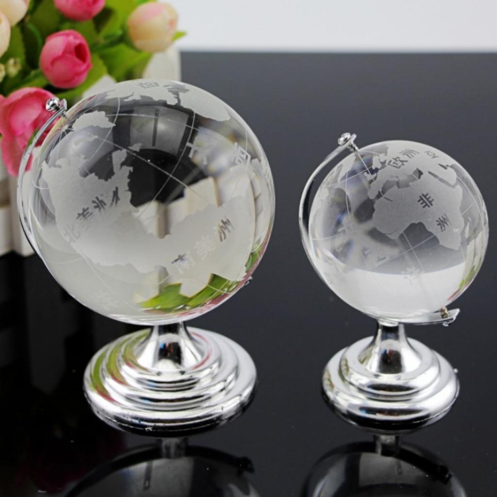 Silver Stand Crystal  World Globe Wedding Gift Paperweight  150mm height