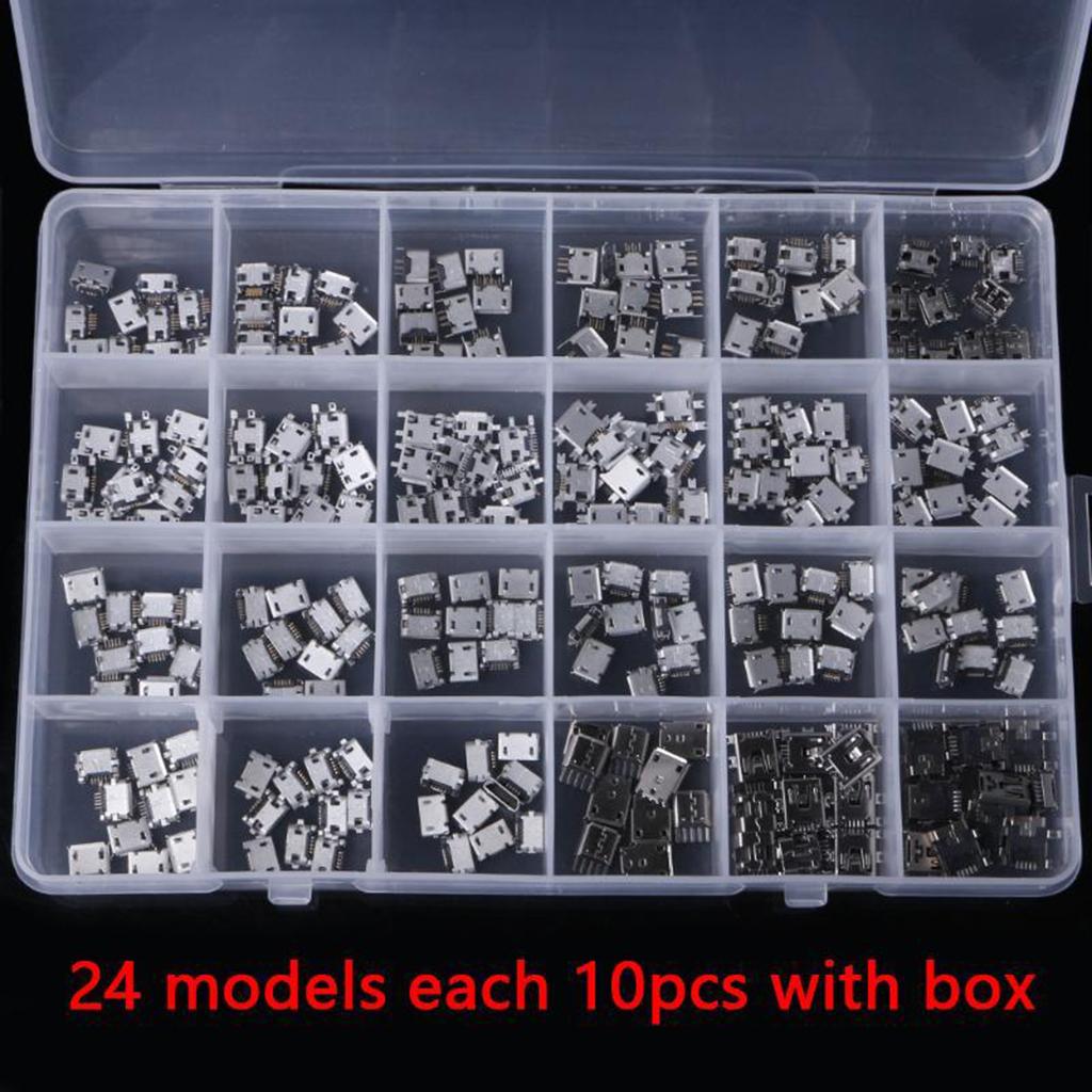 Micro USB 5Pin Female Socket Connector Port 24 models each 10pcs with box