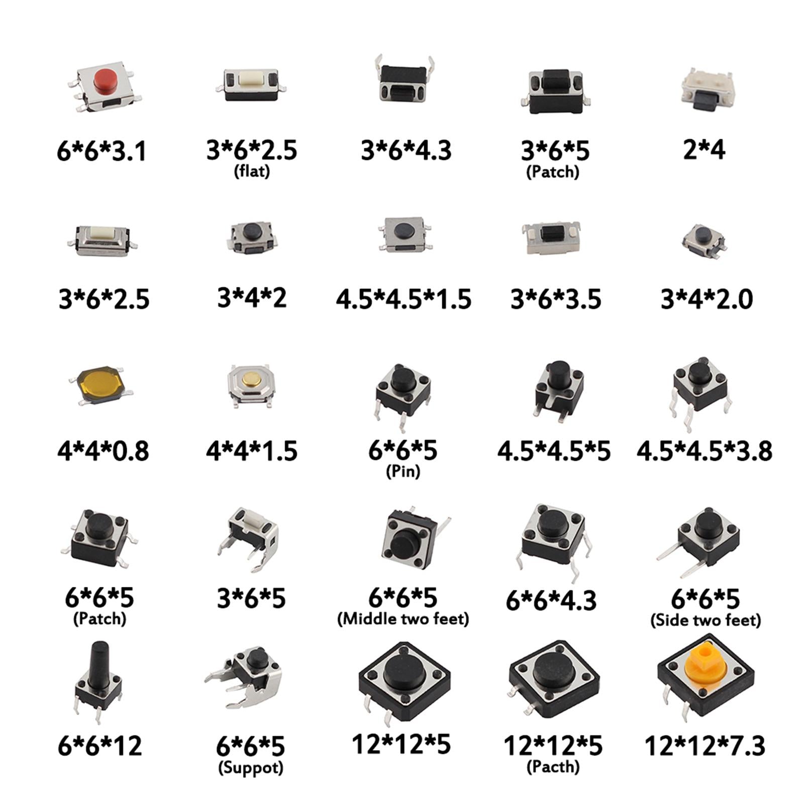 25 Values Tactile Push Button Micro Switch Assortment Kit 250PCS(25x10PCS)