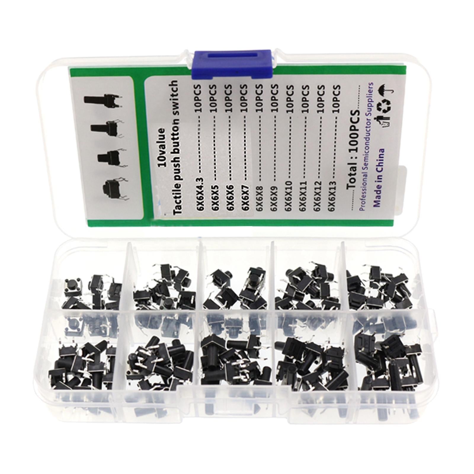 Set of 100 Micro Momentary Tactile Tact Push Button Switch Kit Storage Box