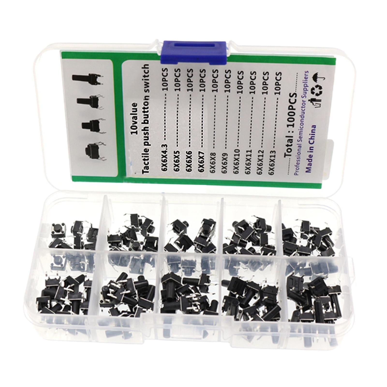 Set of 100 Micro Momentary Tactile Tact Push Button Switch Kit Storage Box