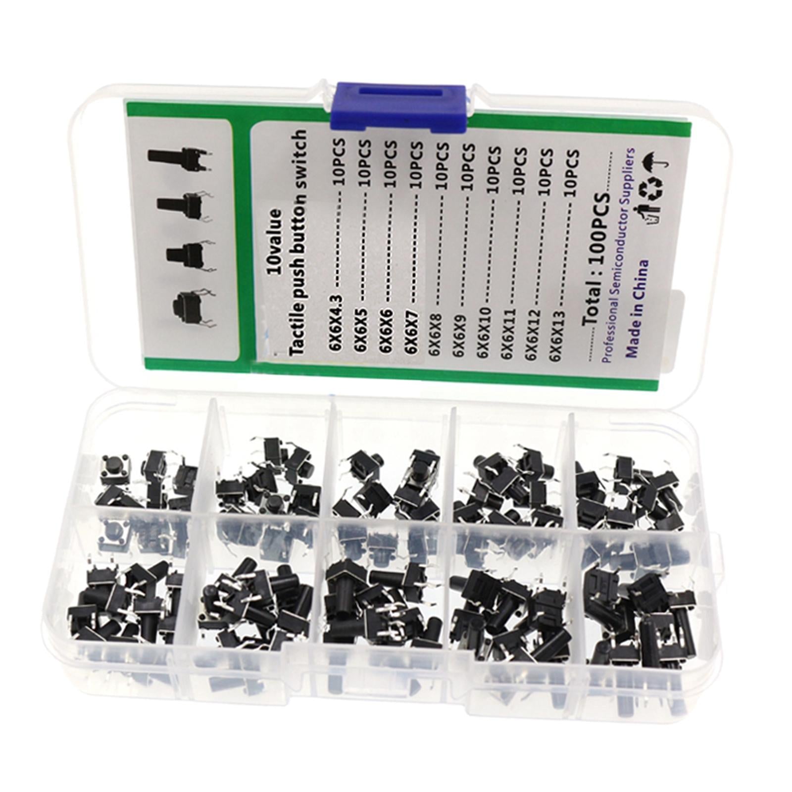 Set of 100 Micro Momentary Tactile Tact Push Button Switch Kit Storage Box