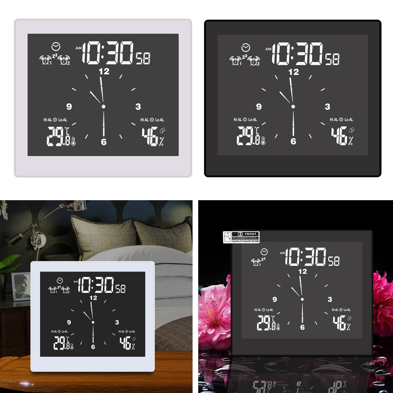 Desktop Wall Digital LCD Shower Clock Humidity Temperature LCD Display White