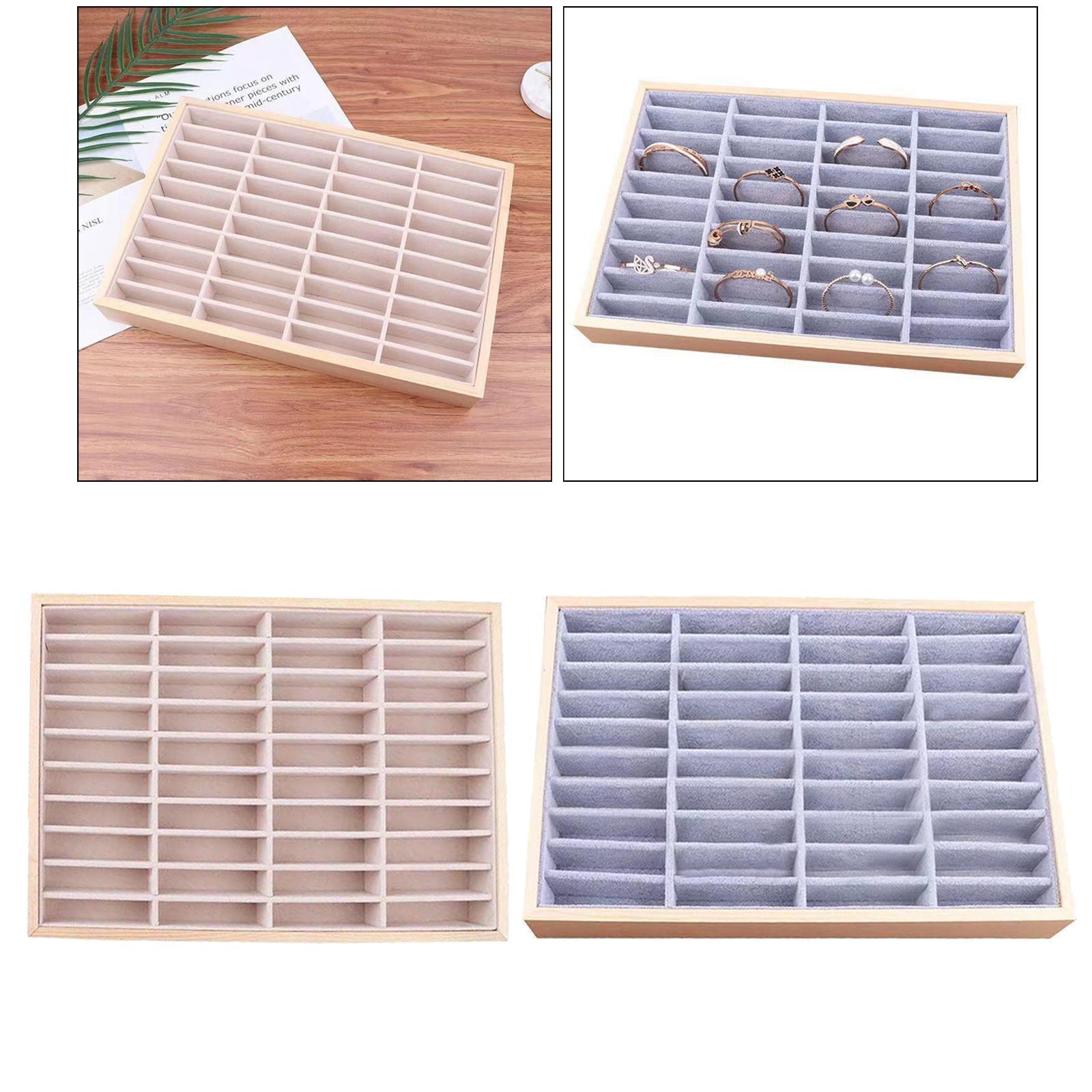 Wood Velvet Jewelry Organizer Display Case Tray Box for Necklaces Style 1