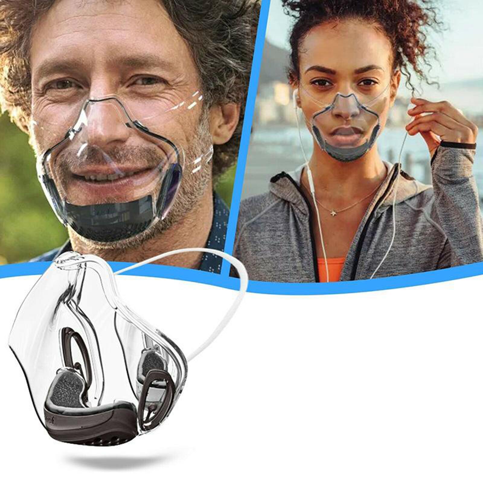 1x Transparent Clear Face Shield Mouth Cover Reusable Mouth Shields Gray