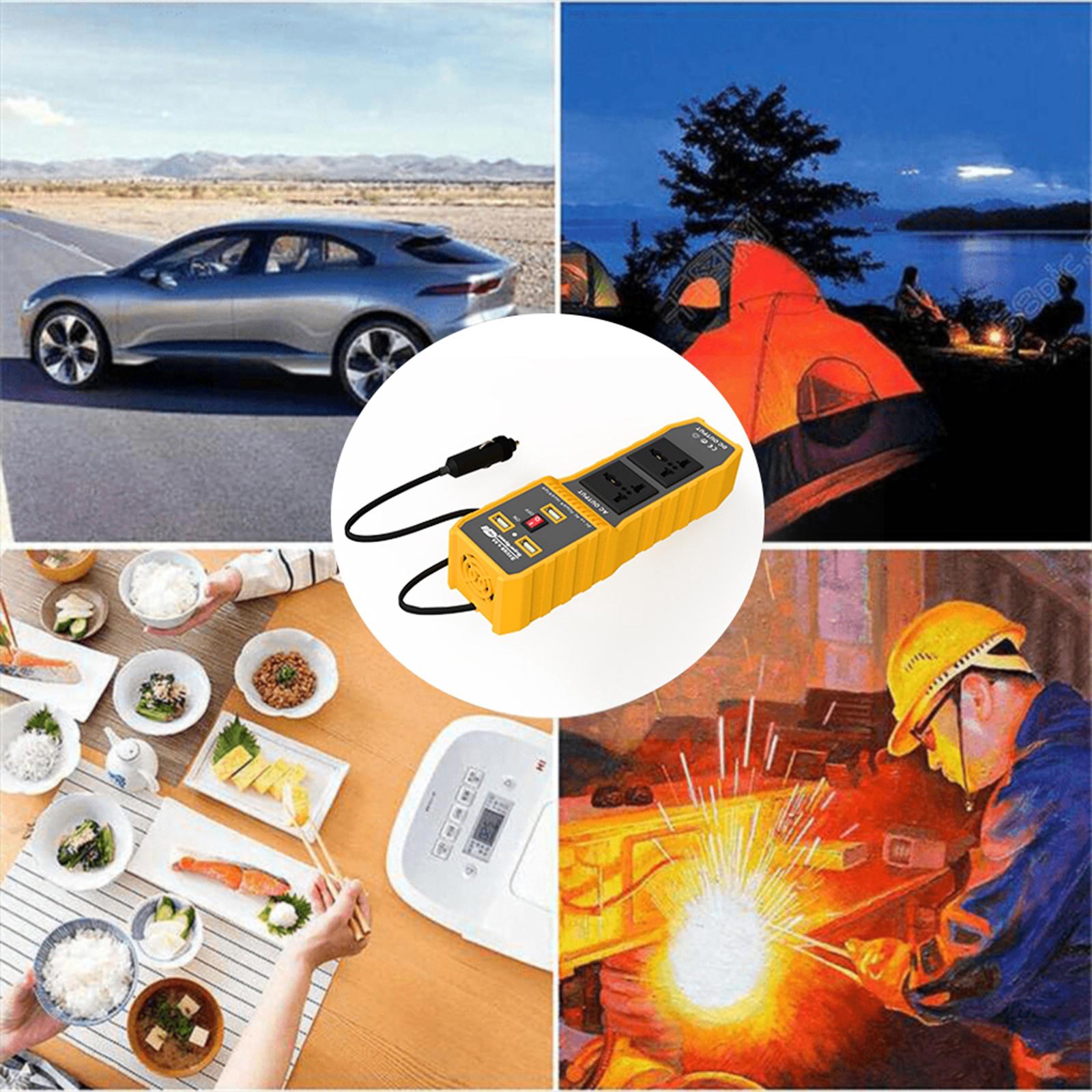 200W DC to AC Car Power Inverter Charger 3 Ports USB and 2 AC Outlets 110V