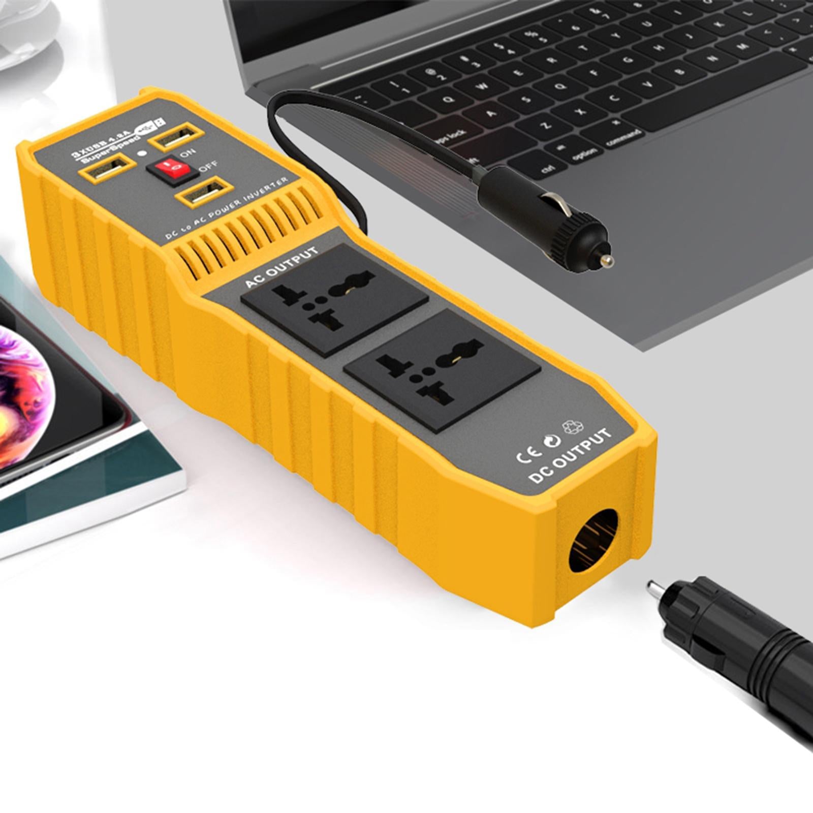 200W DC to AC Car Power Inverter Charger 3 Ports USB and 2 AC Outlets 110V