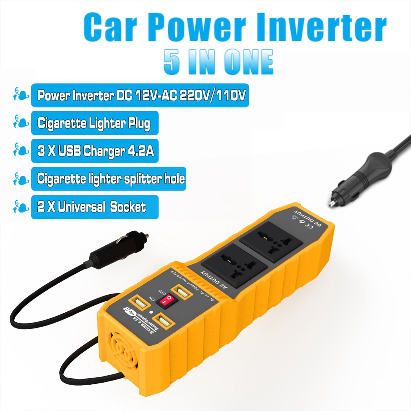 200W DC to AC Car Power Inverter Charger 3 Ports USB and 2 AC Outlets 110V