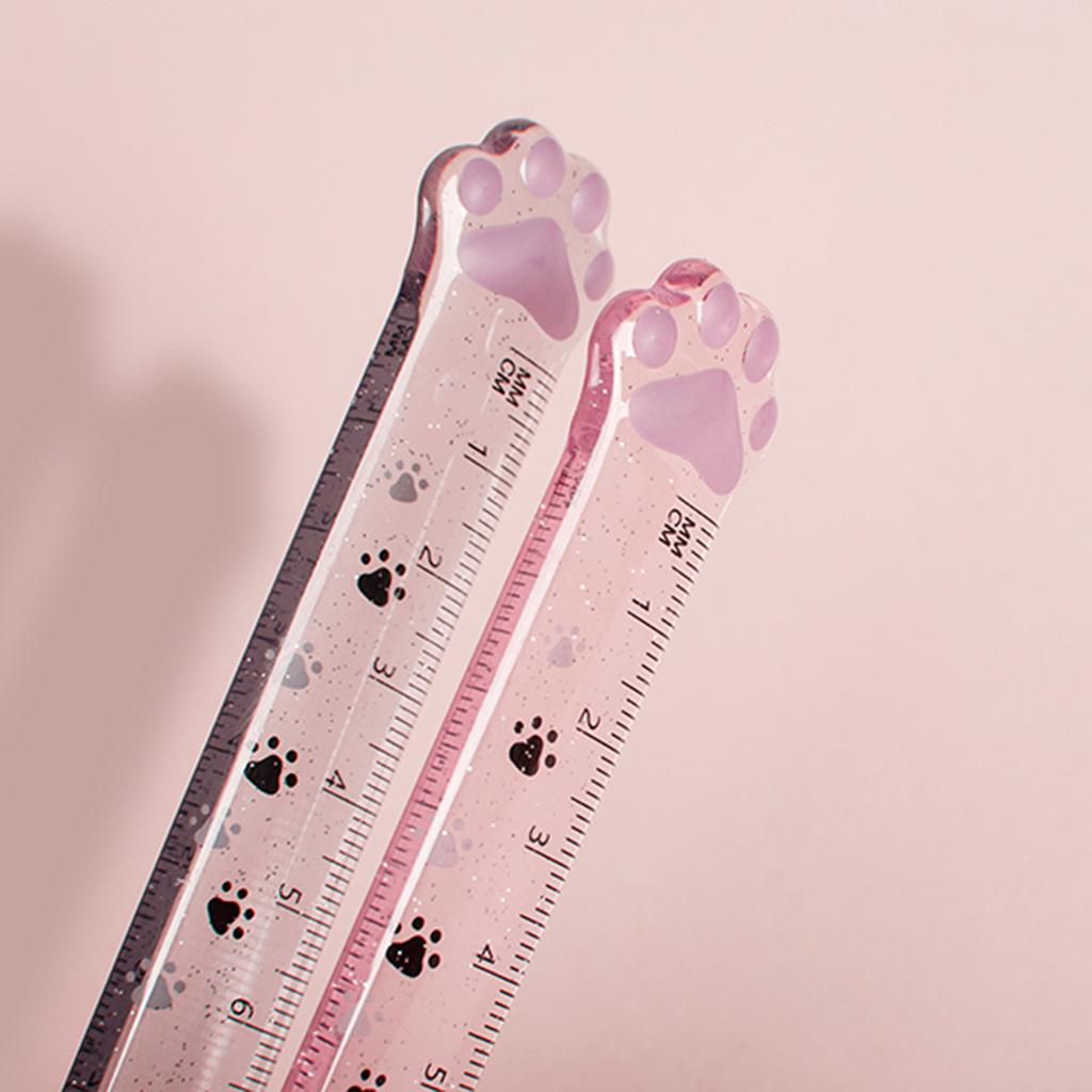 Cute Student Ruler Cat Paw-shaped Measuring Scale Clear Scale Accessories Gray
