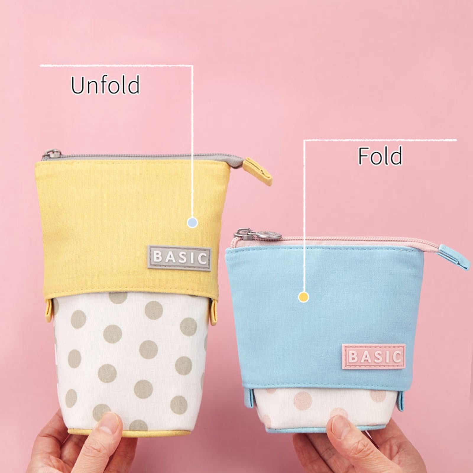 Pencil Telescopic Holder Bag Portable Canvas Cosmetic Pouch Pink Wave Point