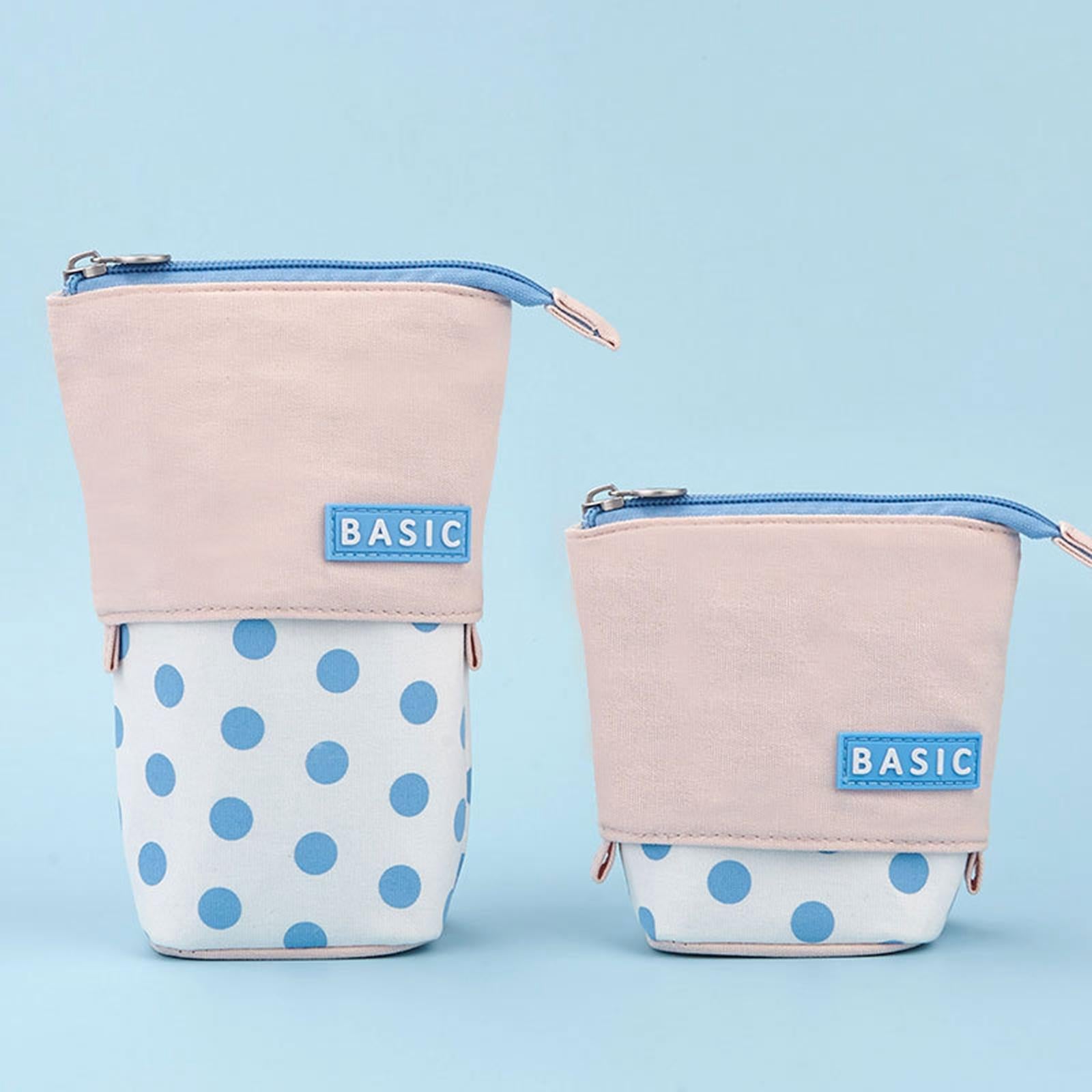 Pencil Telescopic Holder Bag Portable Canvas Cosmetic Pouch Blue Wave Point