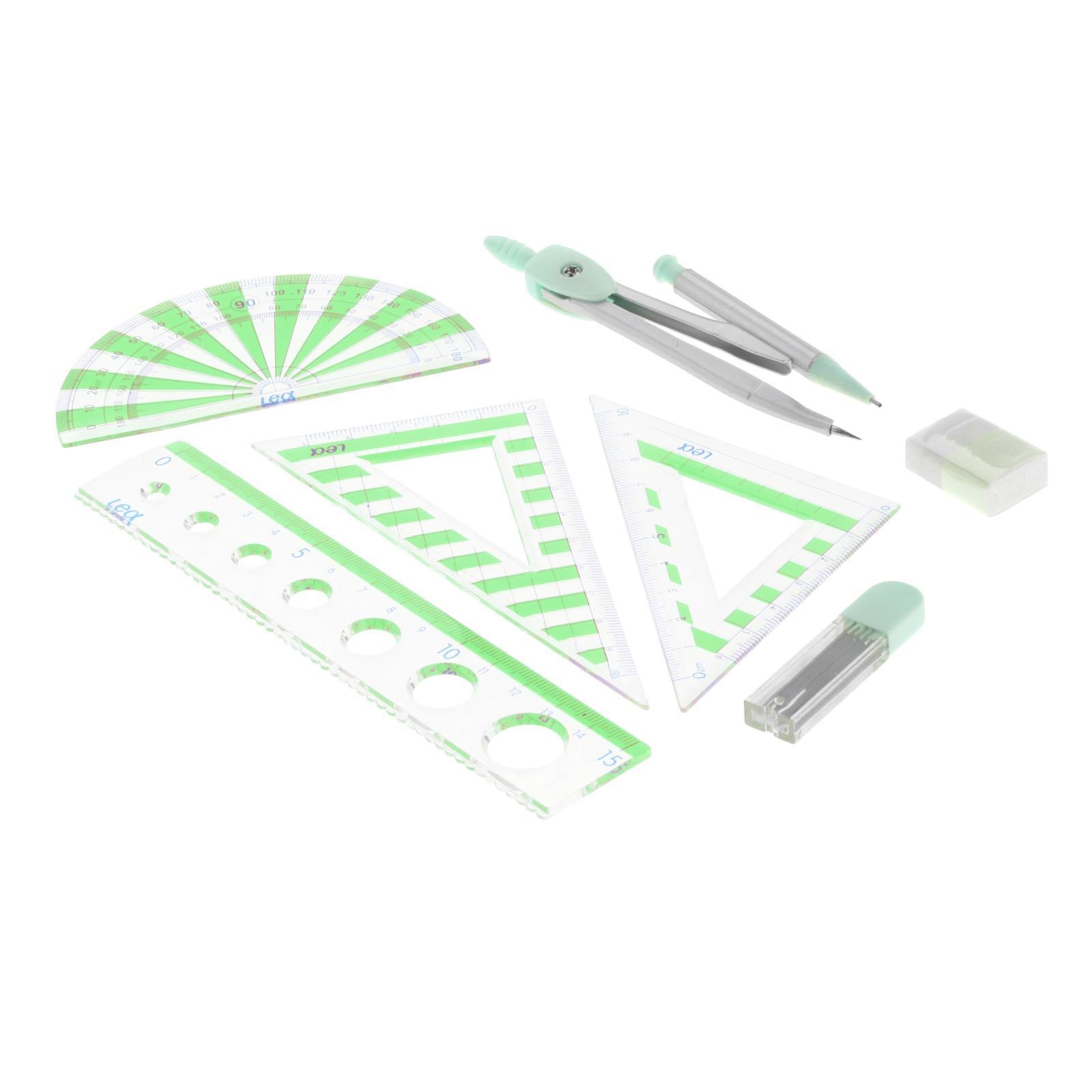7x Mathematical Geometry Drawing Tool Student Stationery Rulers Gifts  Green