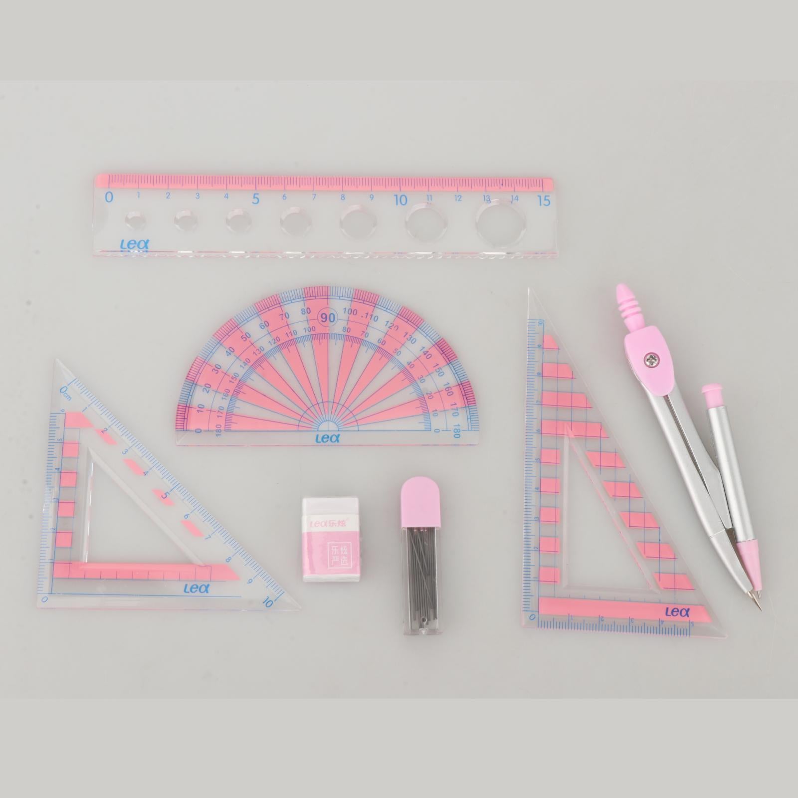 7x Mathematical Geometry Drawing Tool Student Stationery Rulers Gifts  Pink