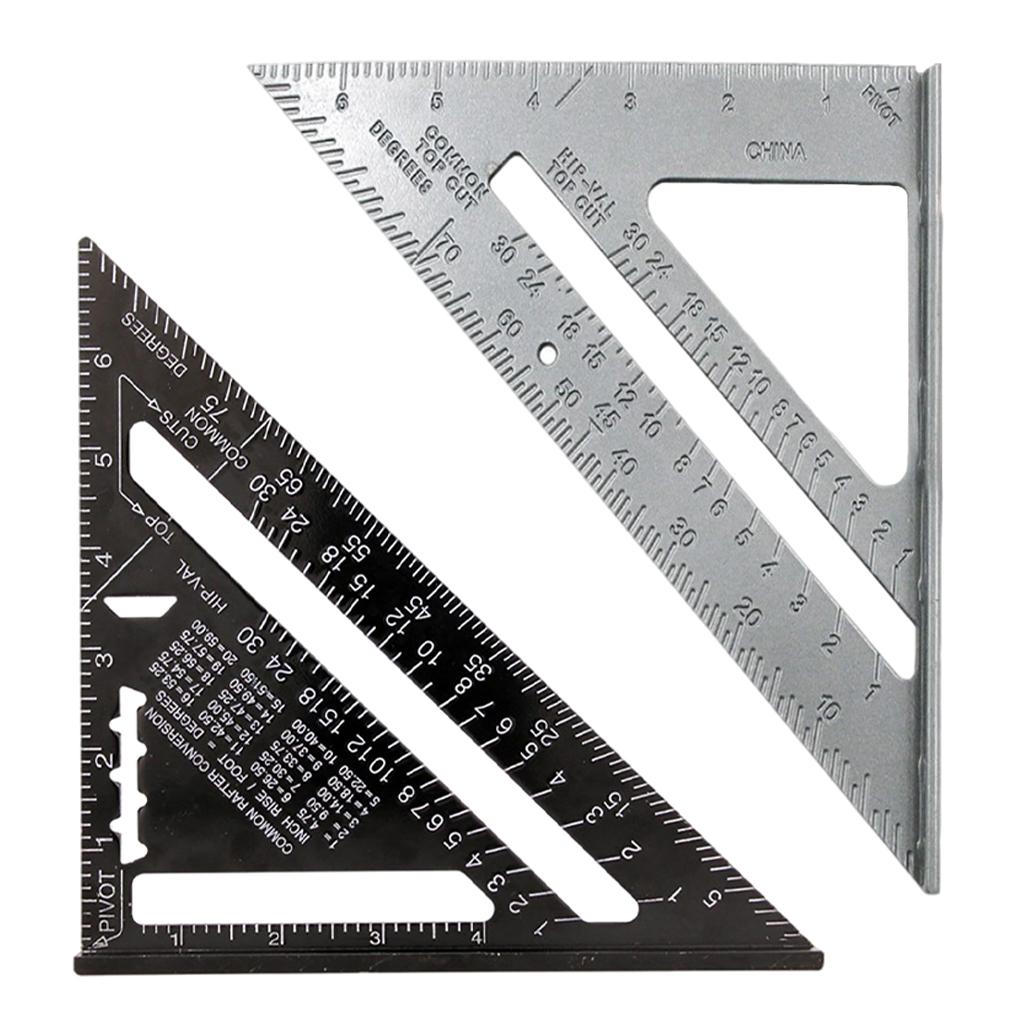 Metal 7 inch Square 90 Degree Carpenter Triangle Ruler Easy to Read Grey