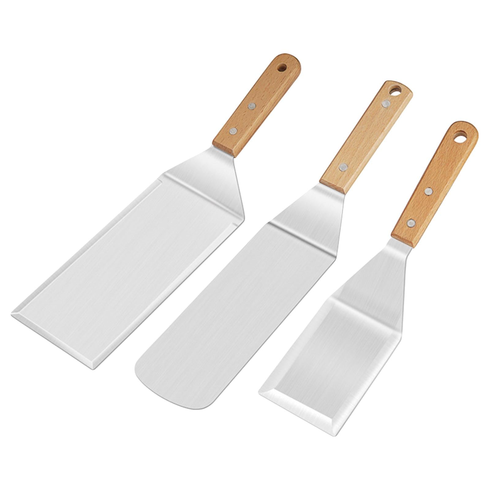 Metal Grill Spatula & Scraper Set Wooden Handle for Cutlets Cooking Baking 3pcs