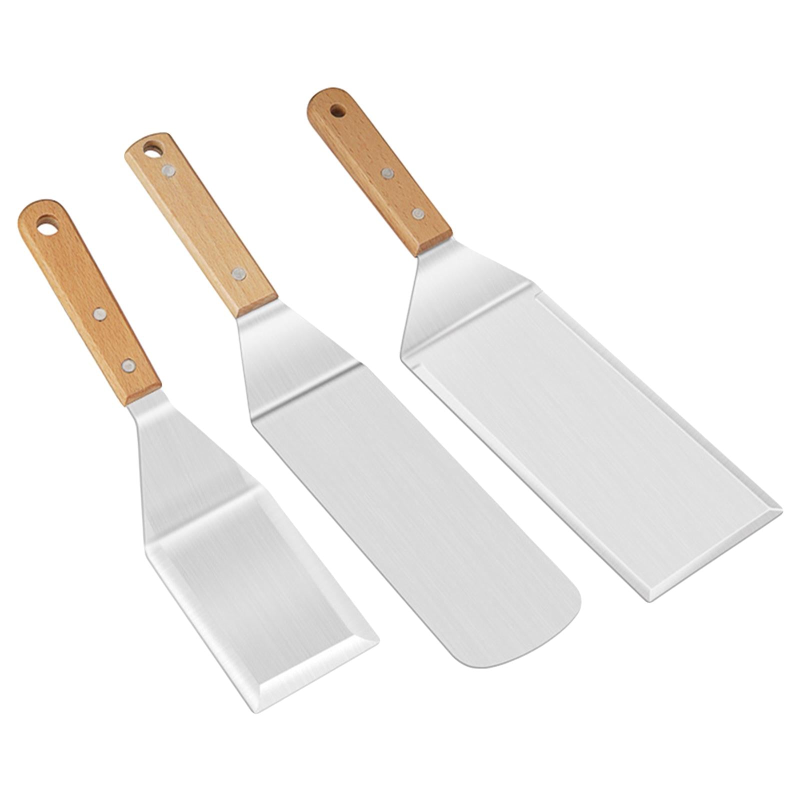 Metal Grill Spatula & Scraper Set Wooden Handle for Cutlets Cooking Baking 3pcs
