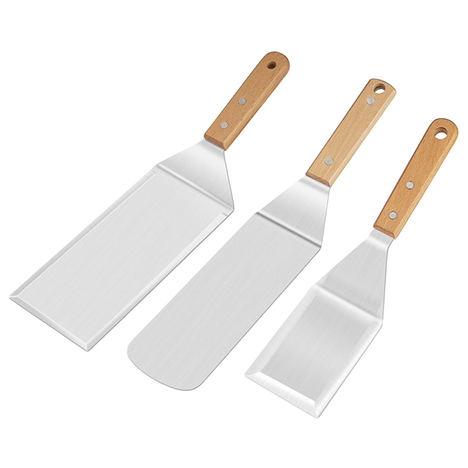 Metal Grill Spatula & Scraper Set Wooden Handle for Cutlets Cooking Baking 3pcs