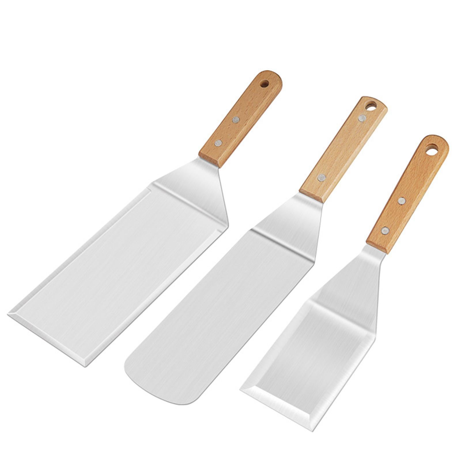 Metal Grill Spatula & Scraper Set Wooden Handle for Cutlets Cooking Baking 3pcs