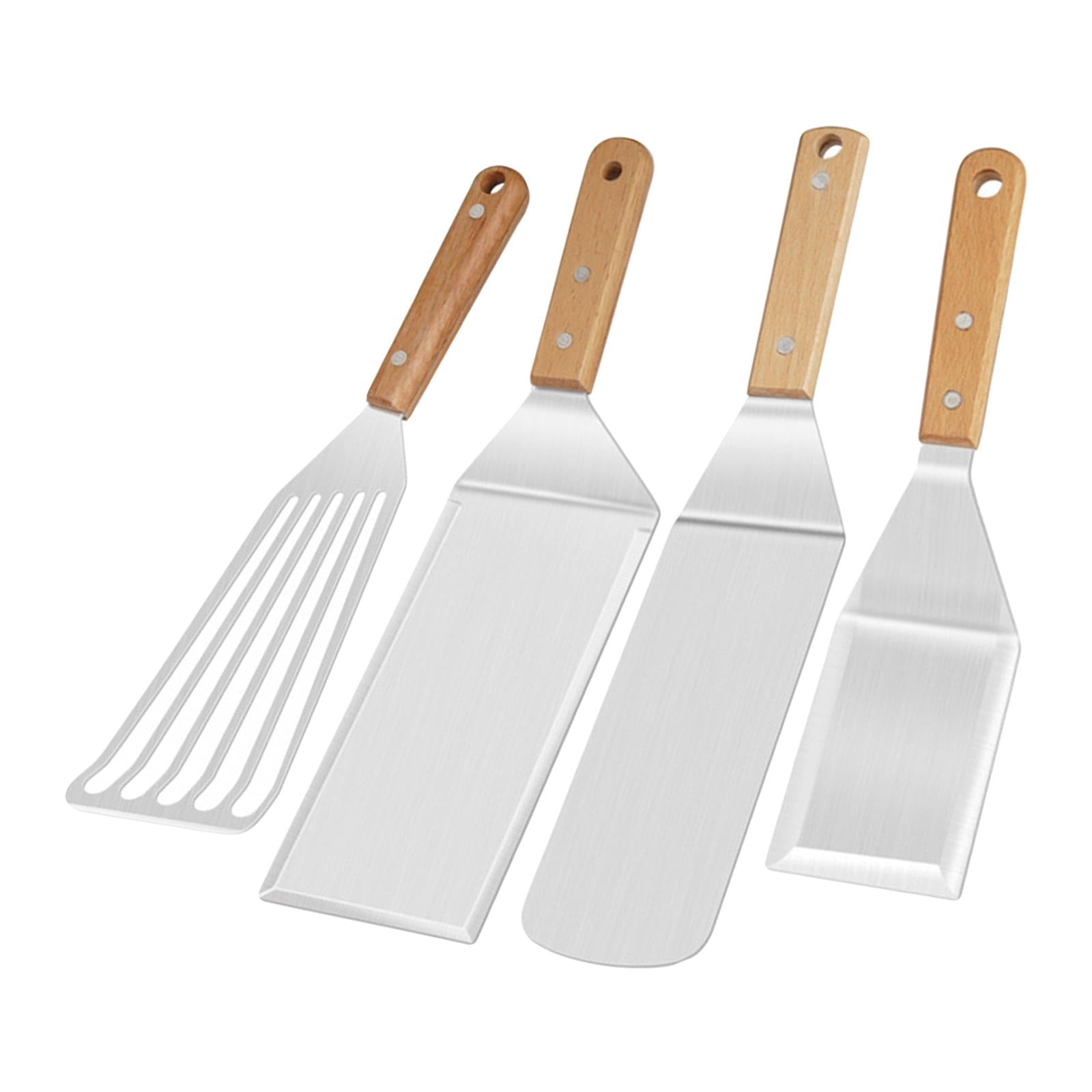 Metal Grill Spatula & Scraper Set Wooden Handle for Cutlets Cooking Baking 4pcs