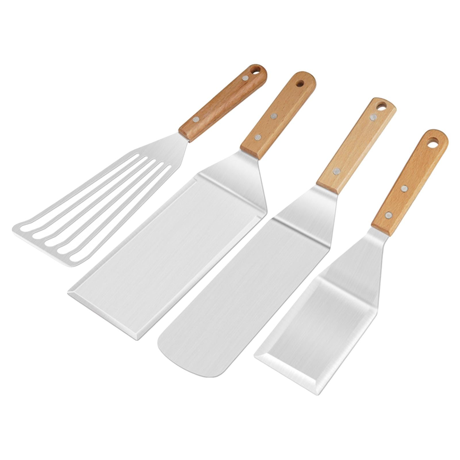 Metal Grill Spatula & Scraper Set Wooden Handle for Cutlets Cooking Baking 4pcs