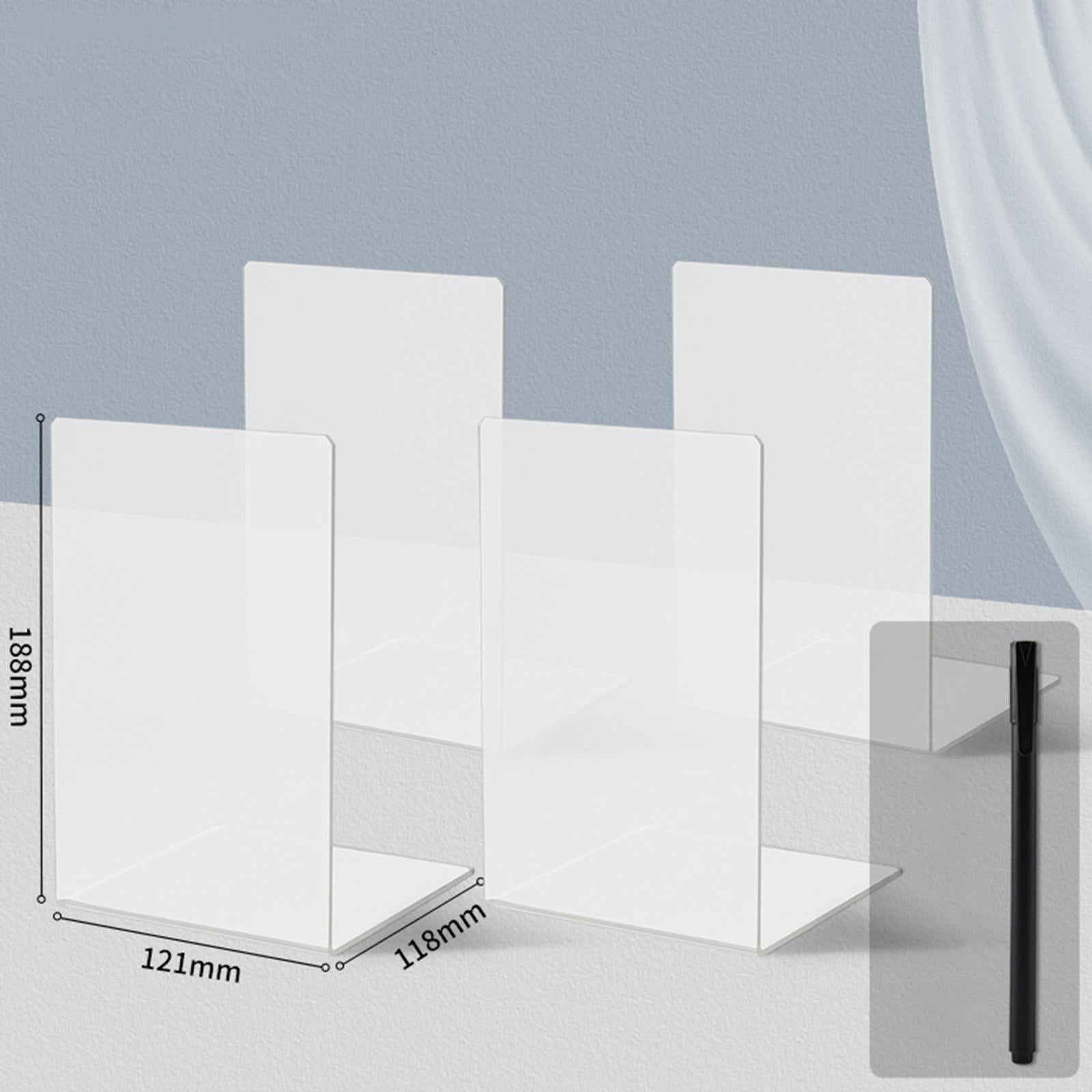 4Pcs Bookends for Shelves Book Divider Heavy Duty Book Ends for School Transparent
