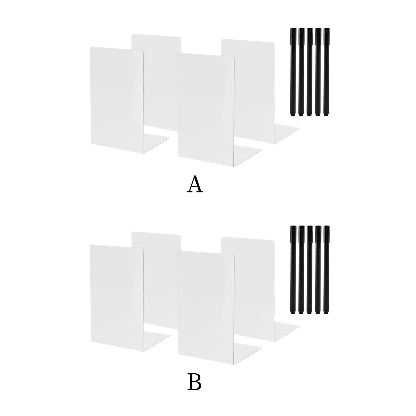 4Pcs Bookends for Shelves Book Divider Heavy Duty Book Ends for School Transparent