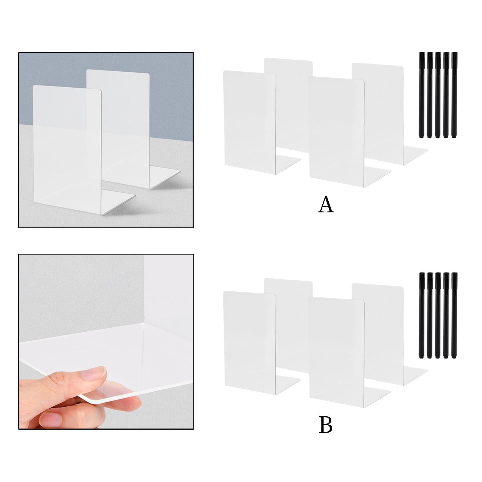 4Pcs Bookends for Shelves Book Divider Heavy Duty Book Ends for School Transparent