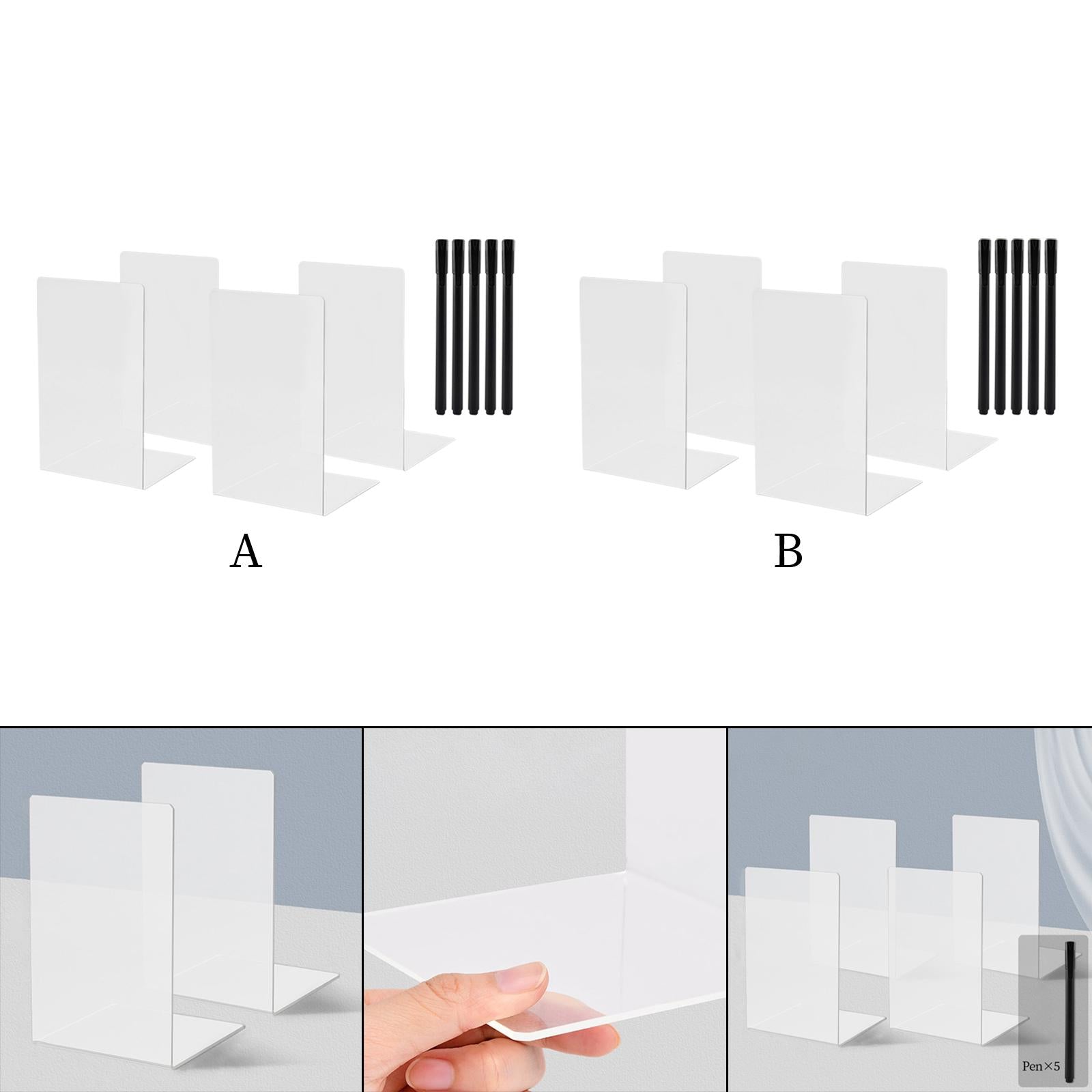 4Pcs Bookends for Shelves Book Divider Heavy Duty Book Ends for School Transparent