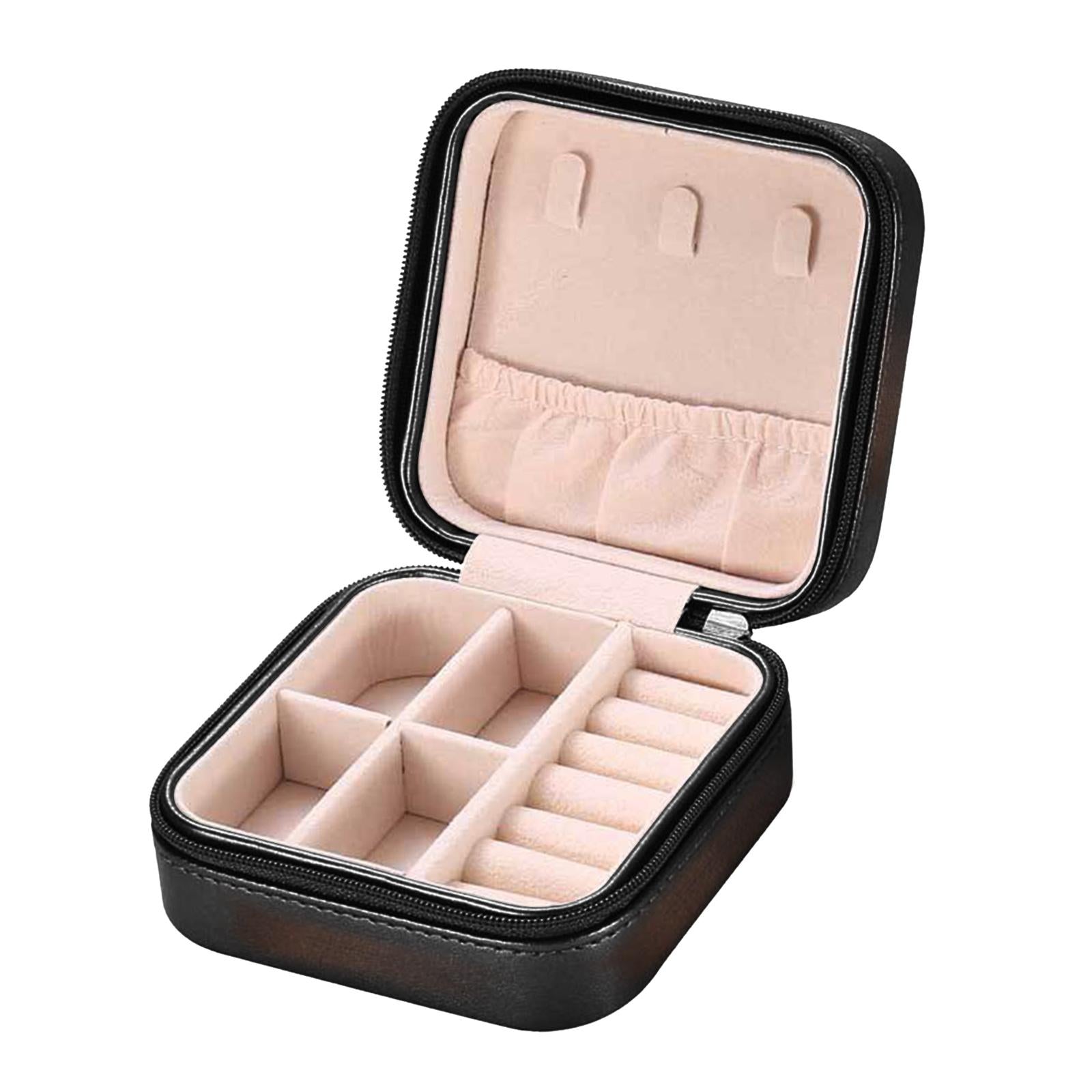 Small Travel Jewelry Organizer Compartment Leather Waterproof for Gift Gloss black