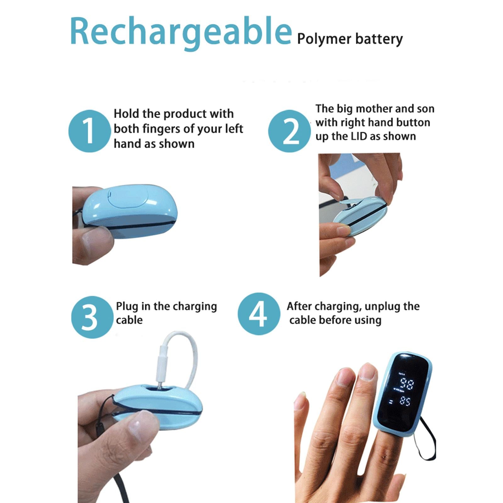 Portable Fingertip Pulse Oximeter Blood Oxygen Saturation Monitor  Blue