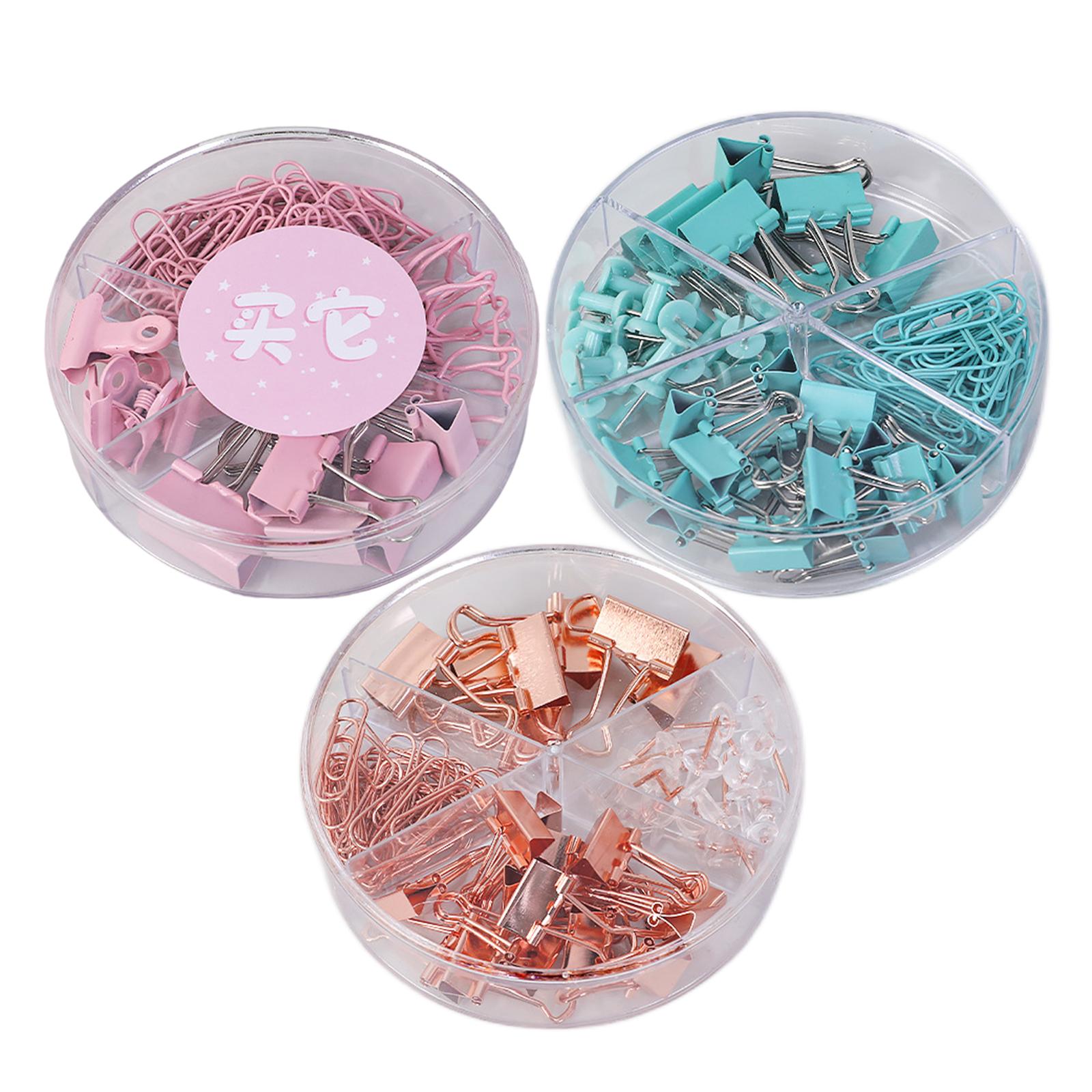Small Binder Clips with Separately Stored Box for Home Document Supplies Pink