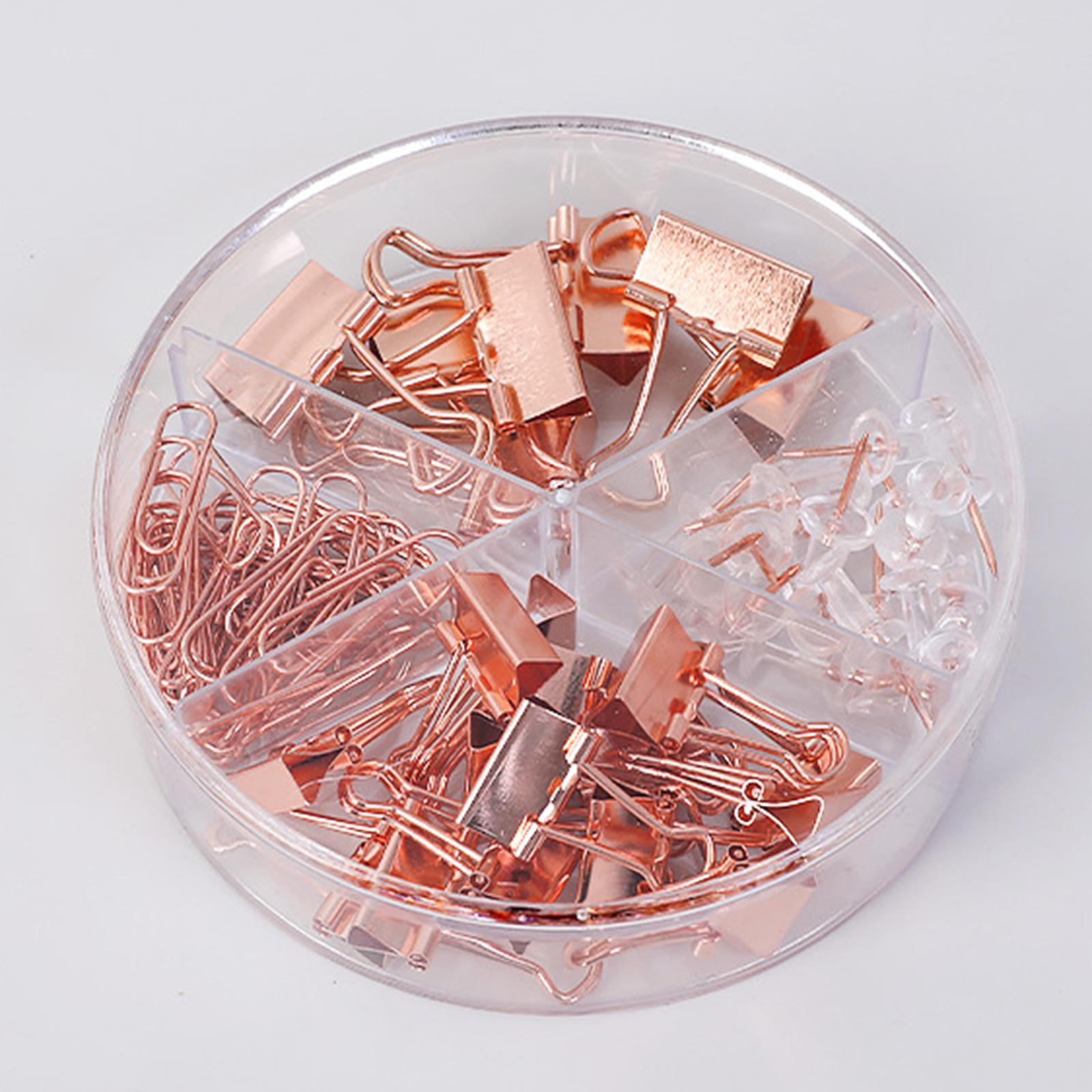 Small Binder Clips with Separately Stored Box for Home Document Supplies Rose Gold