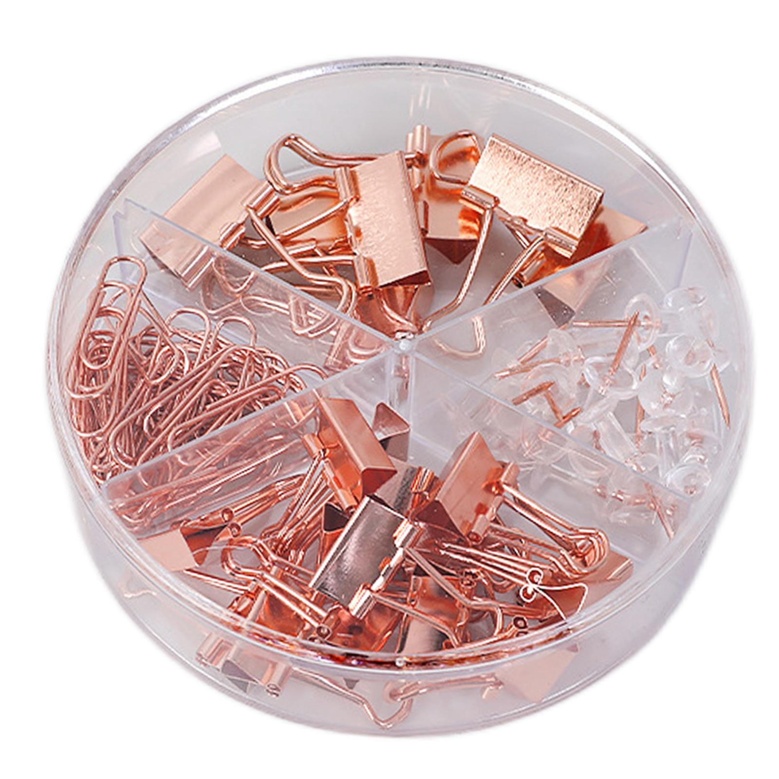 Small Binder Clips with Separately Stored Box for Home Document Supplies Rose Gold