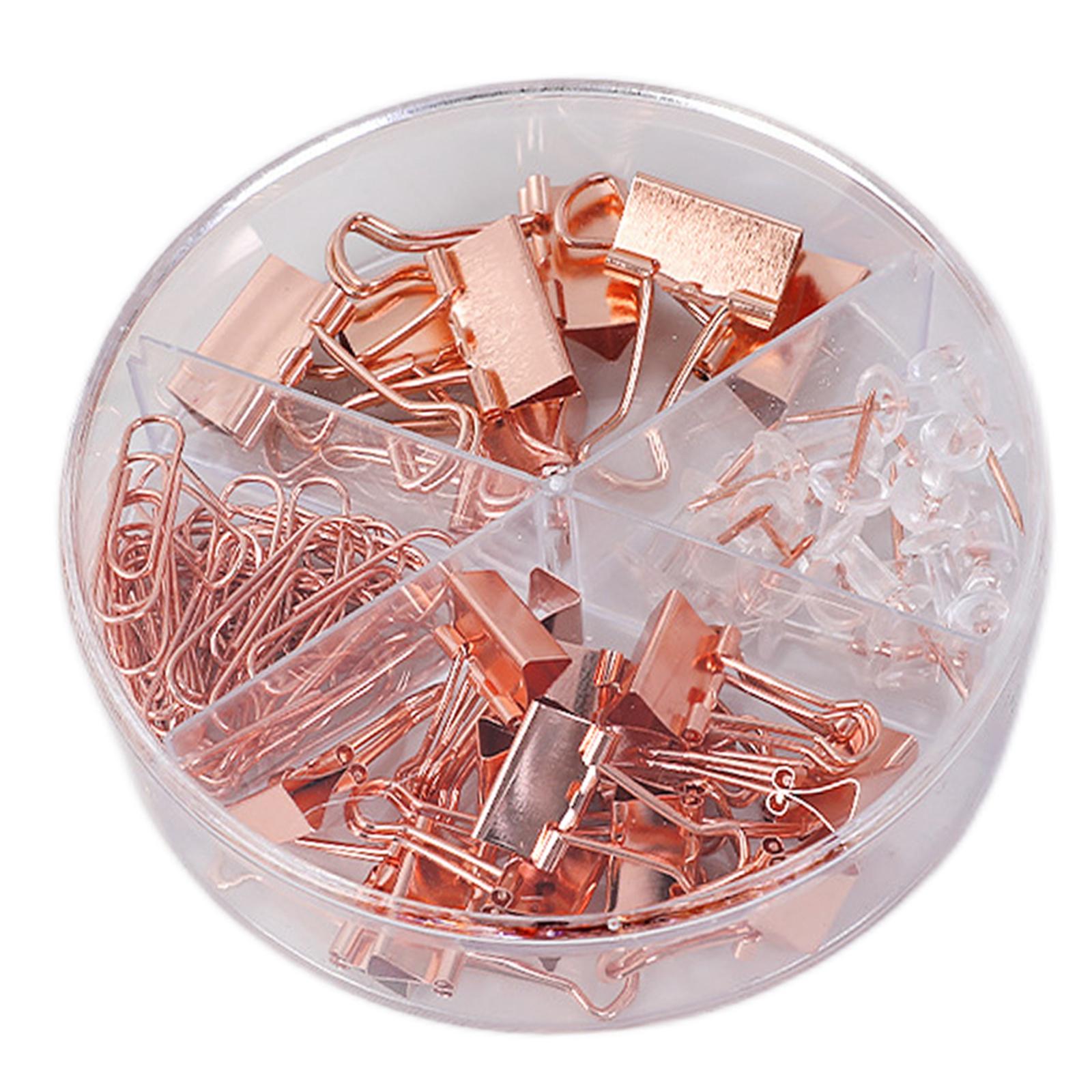 Small Binder Clips with Separately Stored Box for Home Document Supplies Rose Gold