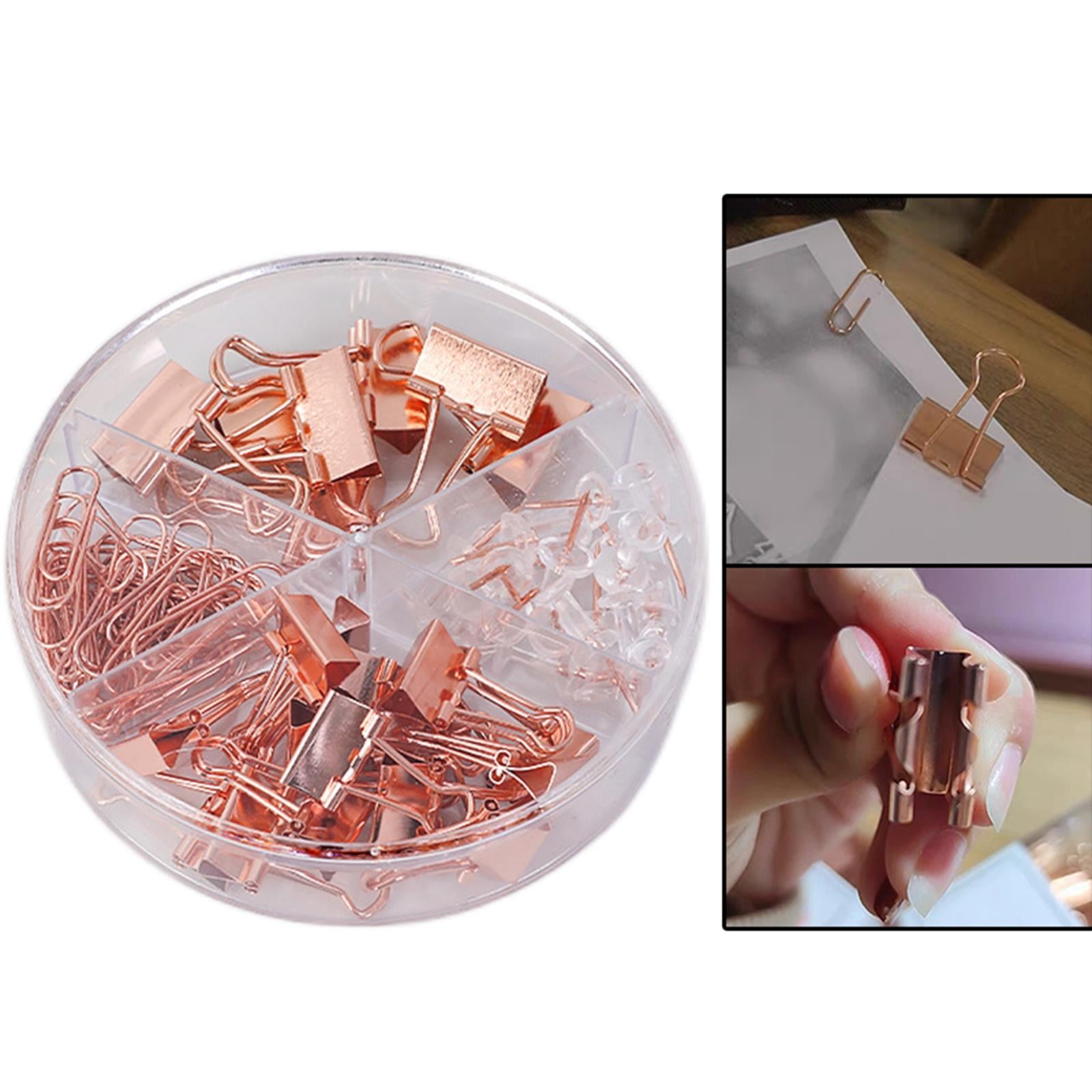 Small Binder Clips with Separately Stored Box for Home Document Supplies Rose Gold