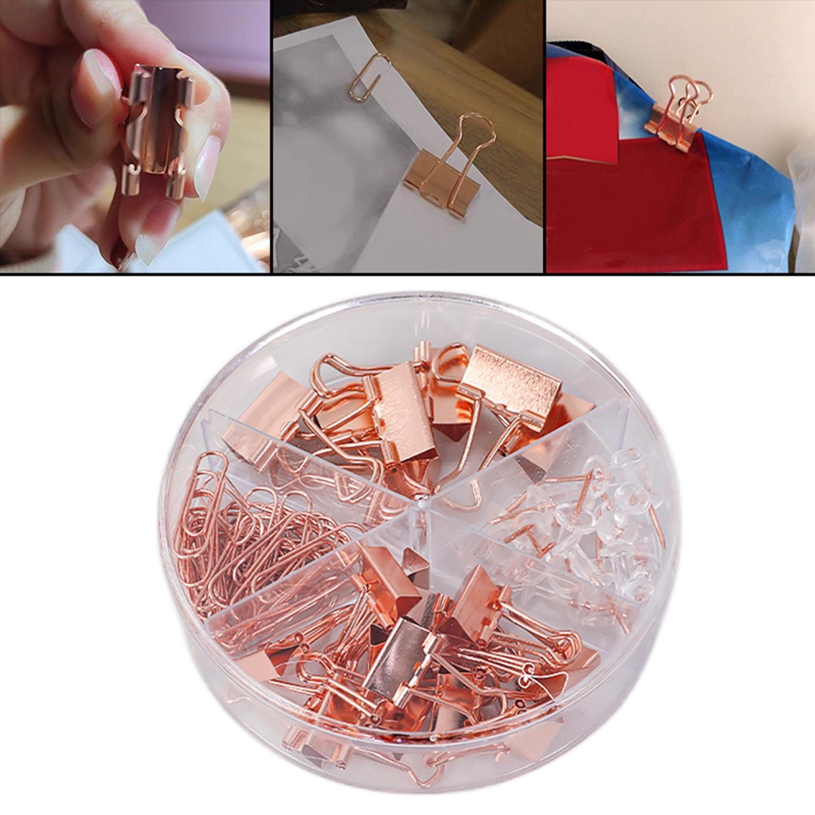Small Binder Clips with Separately Stored Box for Home Document Supplies Rose Gold