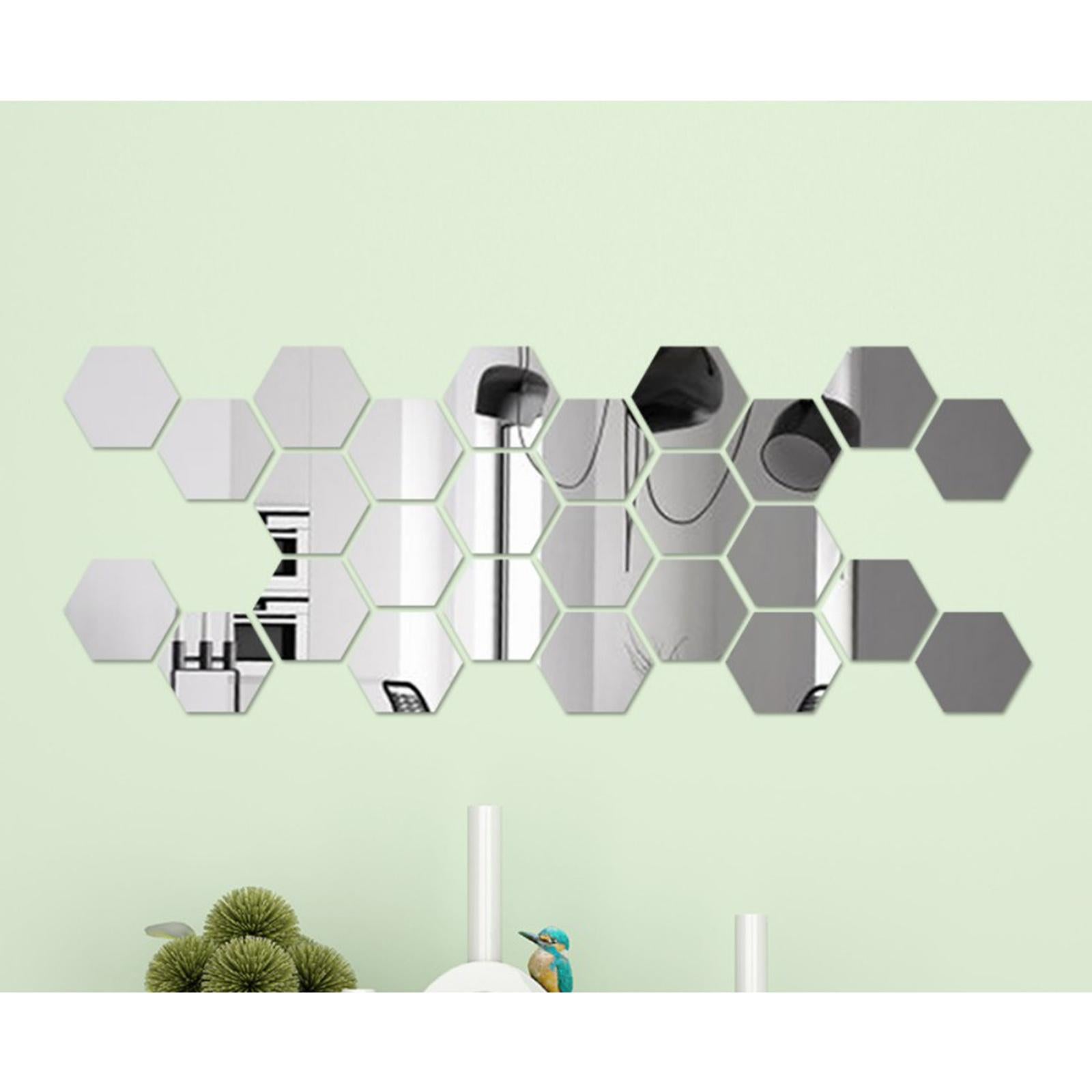 12/Set 3D Mirror Wall Stickers Removable for Bedroom Living Room Decor Silver