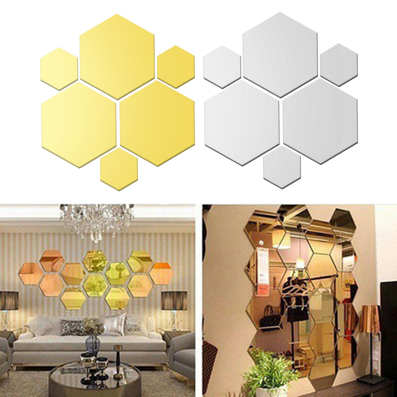 12/Set 3D Mirror Wall Stickers Removable for Bedroom Living Room Decor Silver