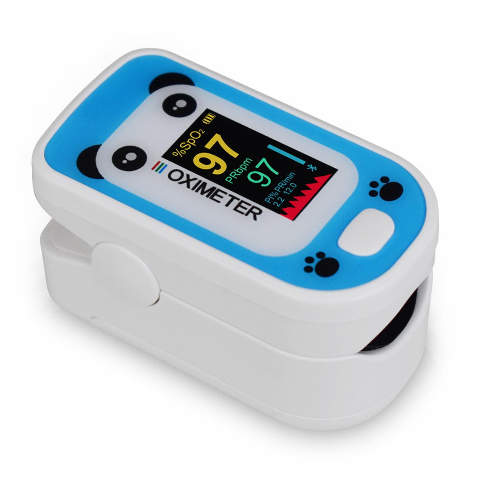 Cute Cartoon Panda Digital Finger Clip Pulse Oximeter For Children   Blue