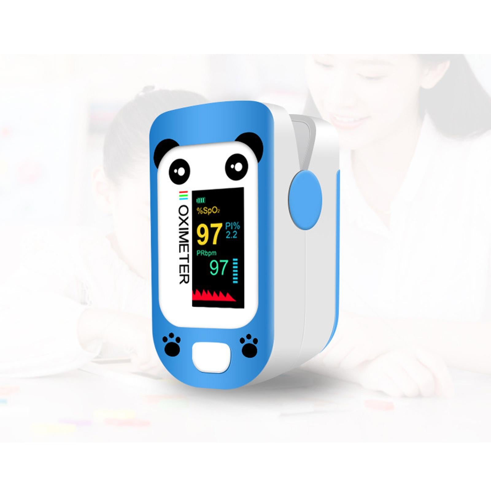 Cute Cartoon Panda Digital Finger Clip Pulse Oximeter For Children   Blue