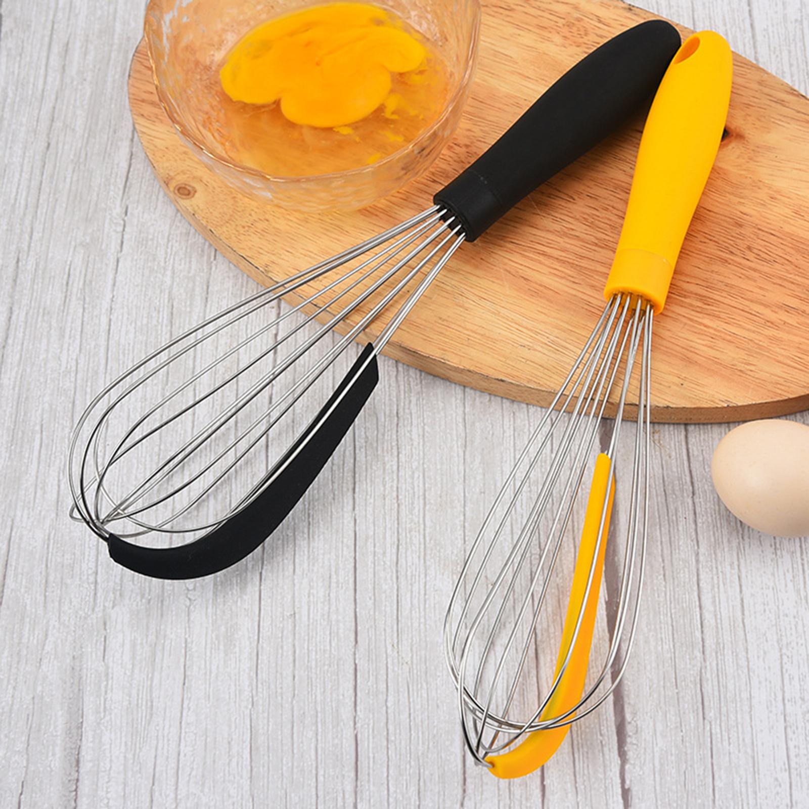 Kitchen Silicone Whisk Non-Slip Easy to Clean Egg Beater Milk Frother Yellow
