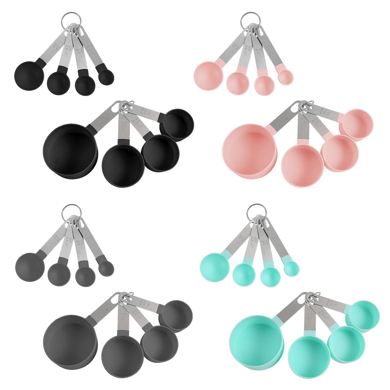 8-Piece Portable Measuring Spoons Cups Set PP Plastic for Bar Cafe Spices Black