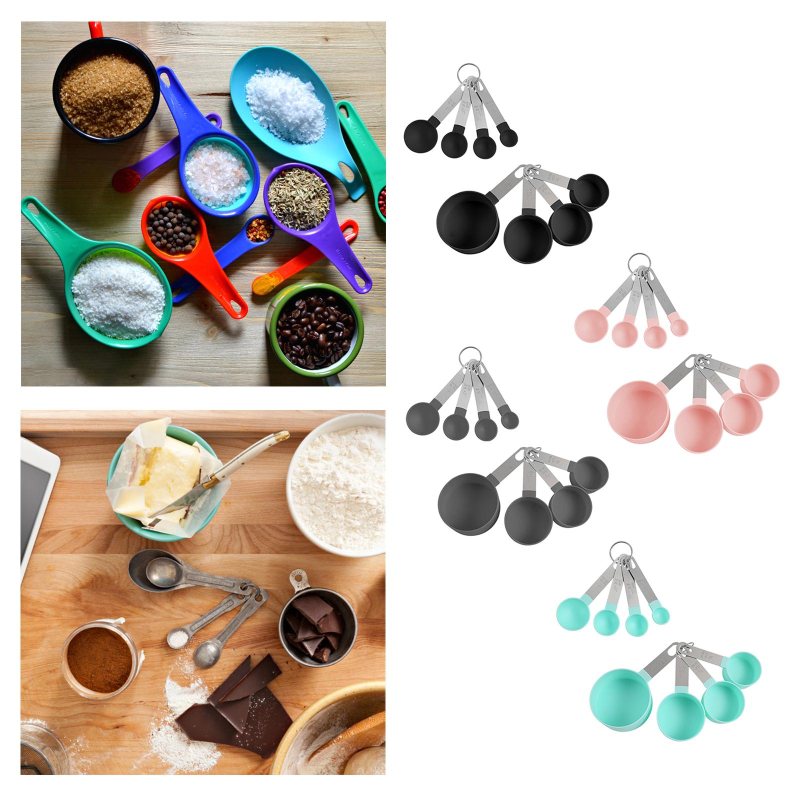 8-Piece Portable Measuring Spoons Cups Set PP Plastic for Bar Cafe Spices Black