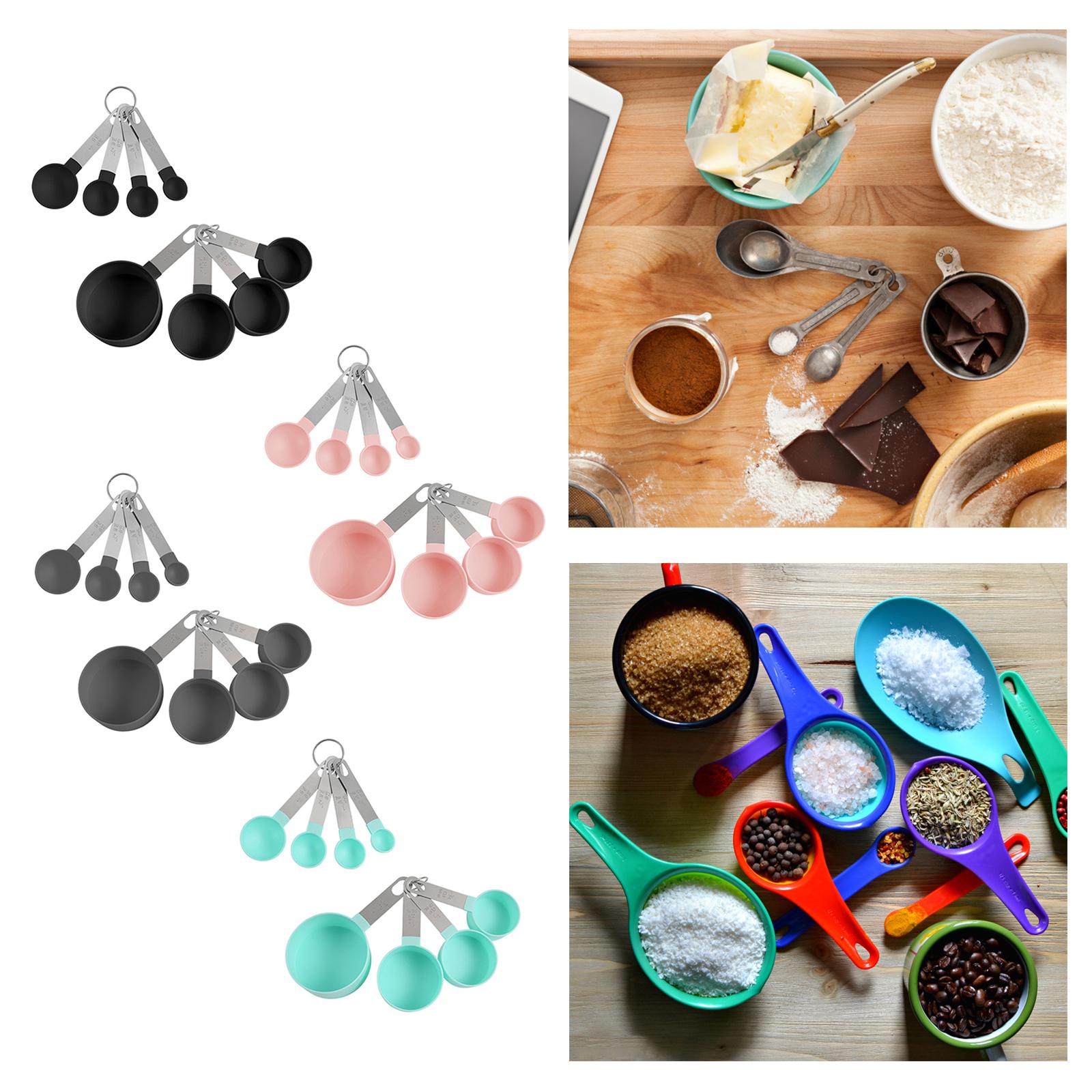 8-Piece Portable Measuring Spoons Cups Set PP Plastic for Bar Cafe Spices Black